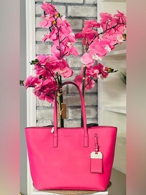 New Marc Jacobs Hot Pink Leather Tote with Tag Detail